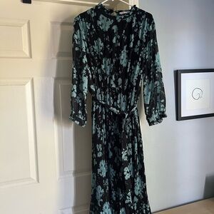 Zara Black Dress with Teal Floral Print (Perfect for Spring!)